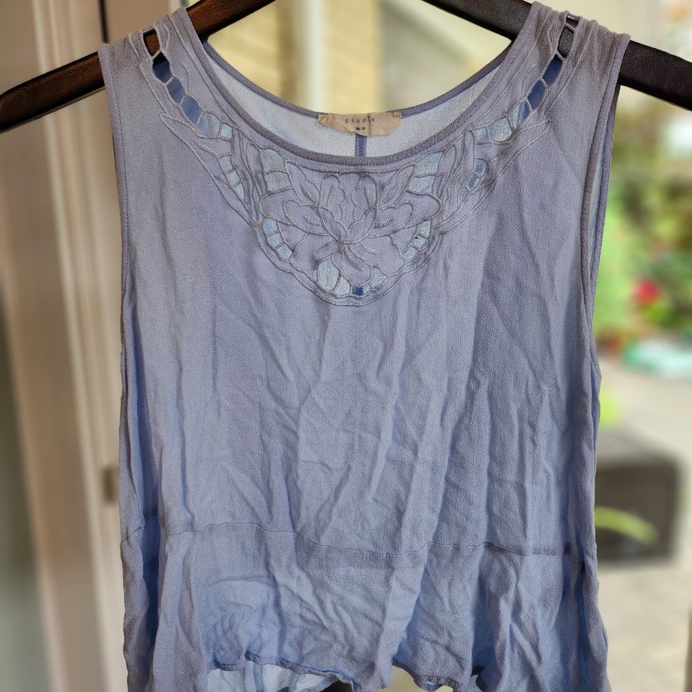 Light Blue Crepe Tank Top with Decorative Lace Cutout